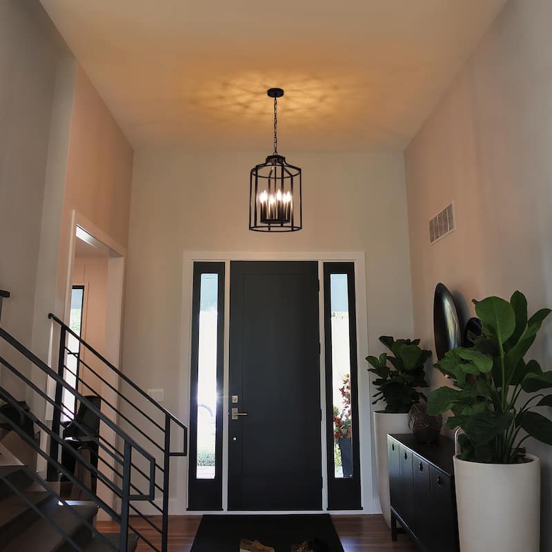 6-Light Dimmable Lantern Chandelier - Matte Black
