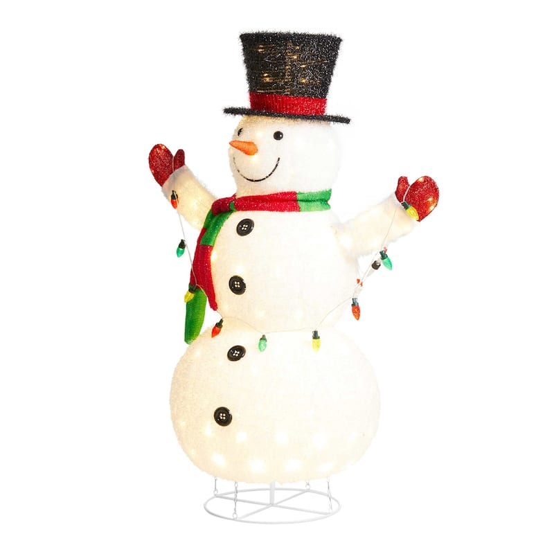 Glitzhome 47"H Lighted Christmas 3D Foldable Fabric Snowman Decor with 160 LED Lights - 3D Foldable Fabric Snowman