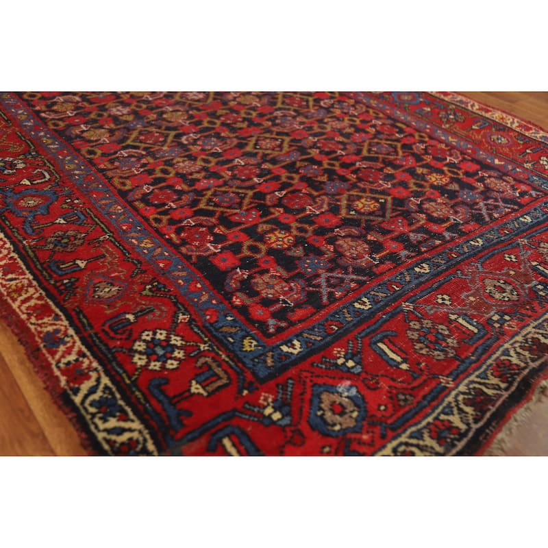 Hand Knotted Oriental 100% Wool Carpet Traditional Geometric Navy Blue & Blues Bidjar Area Rug - 6' 4'' X 4' 2''