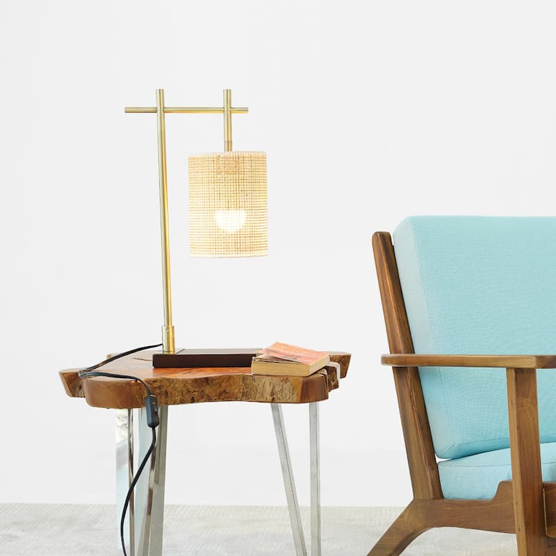 Jillian Woven Shade Table Lamp with Brushed Gold Base - Brushed Gold