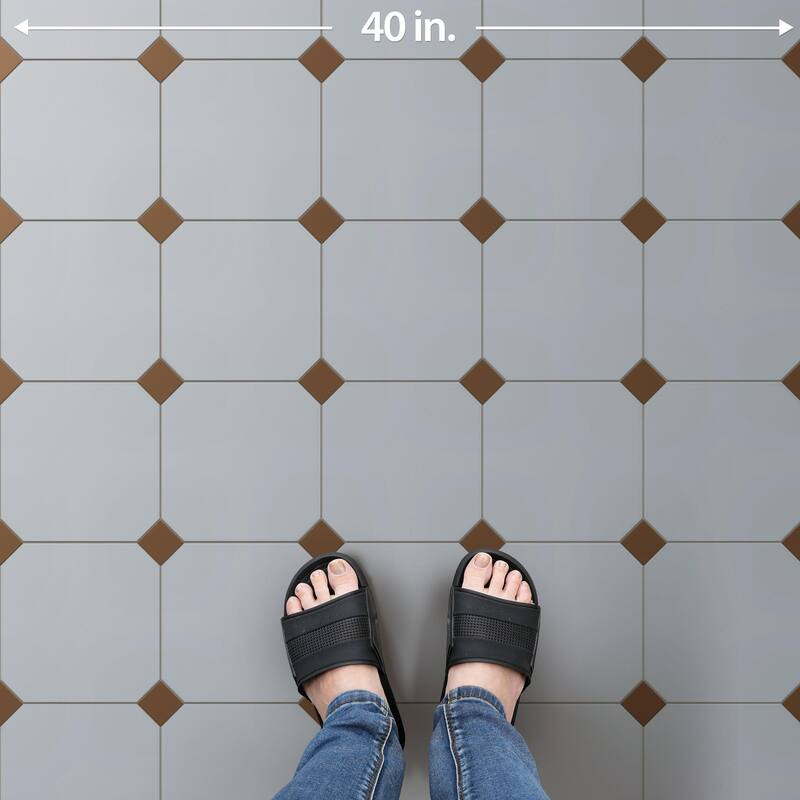 Merola Tile Vaudeville Octagon Humo with Taco Marron 7-7/8" x 7-7/8" Porcelain Floor and Wall Tile