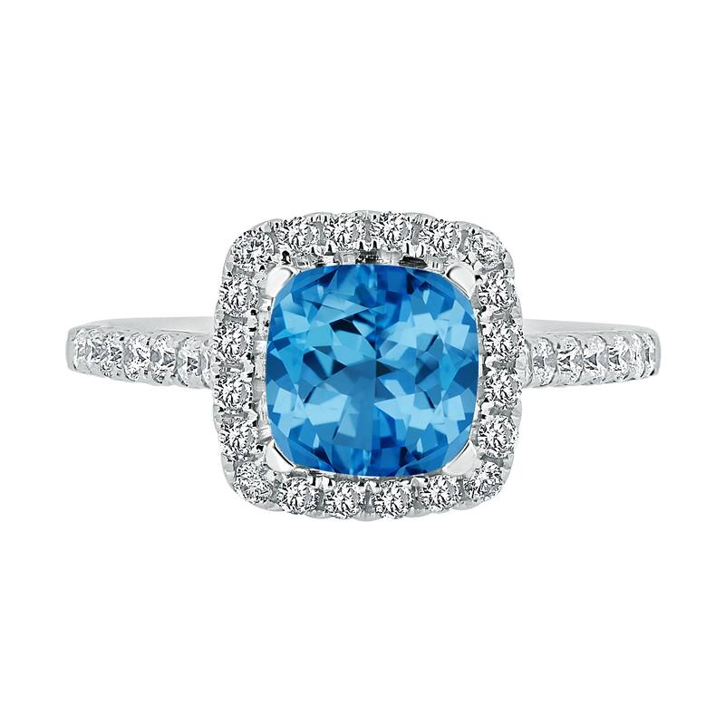 Auriya 1 1/4ct Cushion-cut Swiss Blue Topaz and Halo Diamond Engagement Ring 1/2cttw 14k Gold