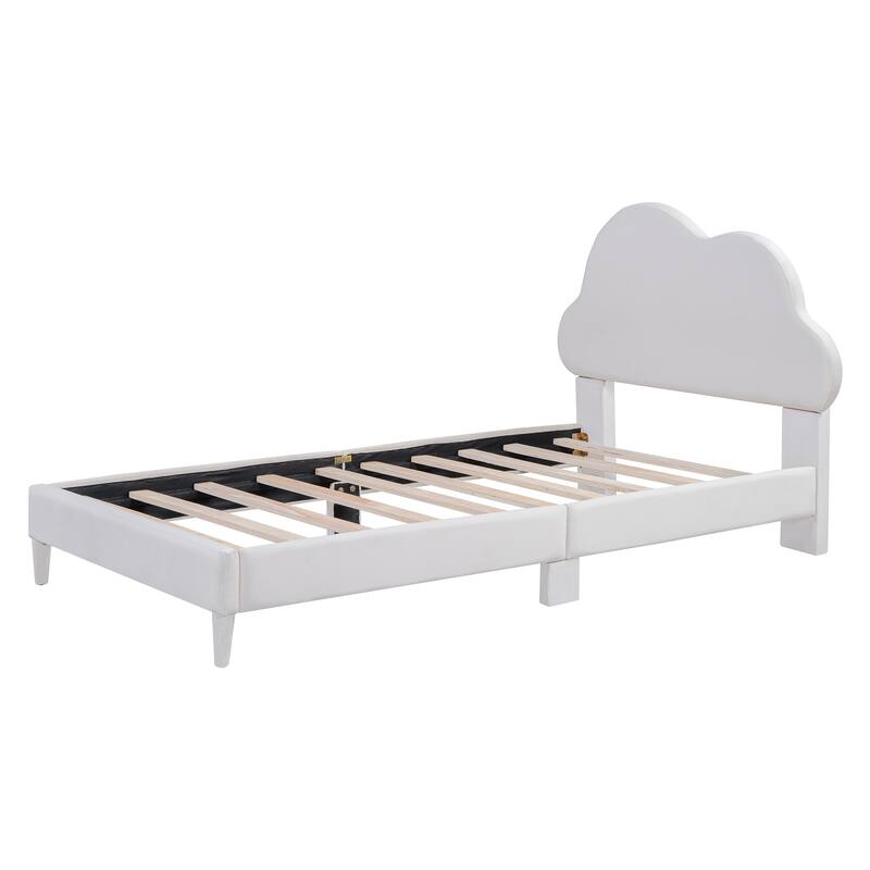 Stylish Velvet Upholstered Platform Bed with Cloud Headboard - Twin/Full Size, Box Spring Not Required