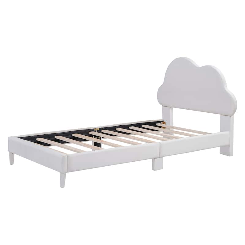 Upholstered Cloud-Shape Bed ,Velvet Platform Bed with Headboard