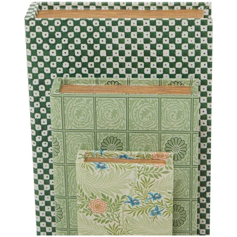 Burlap Leather Canvas Book Box Various Designs (Set of 3)