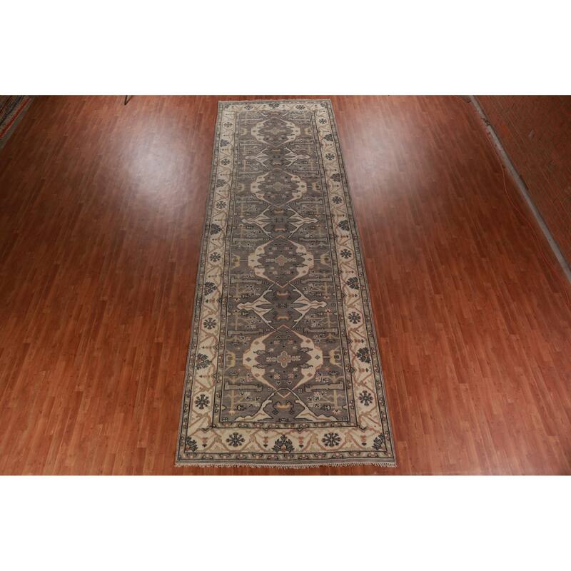 Gray Oushak Indian Runner Rug Hand-Knotted Wool Carpet - 6'0" x 18'0"