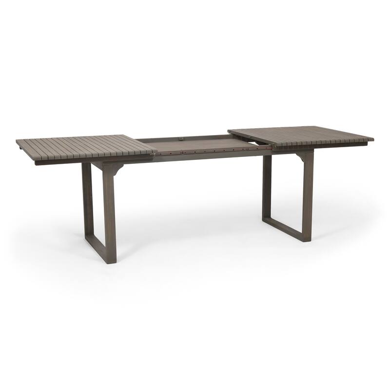 Expandable Acacia Wood Dining Table with Slat Top and U Shaped Legs Outdoor Patio