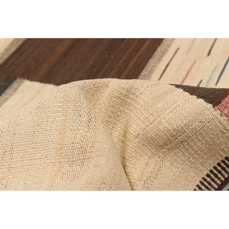 ECARPETGALLERY Flat-Weave Boho Cream, Brown Wool Kilim - 7'3 x 10'4