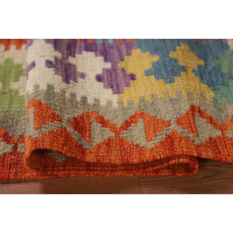 Hand Woven Oriental 100% Wool Carpet Southwestern Geometric Multi-Colored Kilim Area Rug - 6' 2'' X 4' 10''