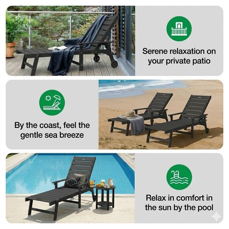 WINSOON All-Weather Outdoor Chaise Lounge Chair, 5-Level Adjustable Backrest with Cup Holder
