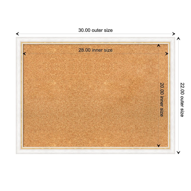 Morgan Wood Framed Natural Corkboard Bulletin Board - Morgan White Gold - Board Size 28x20