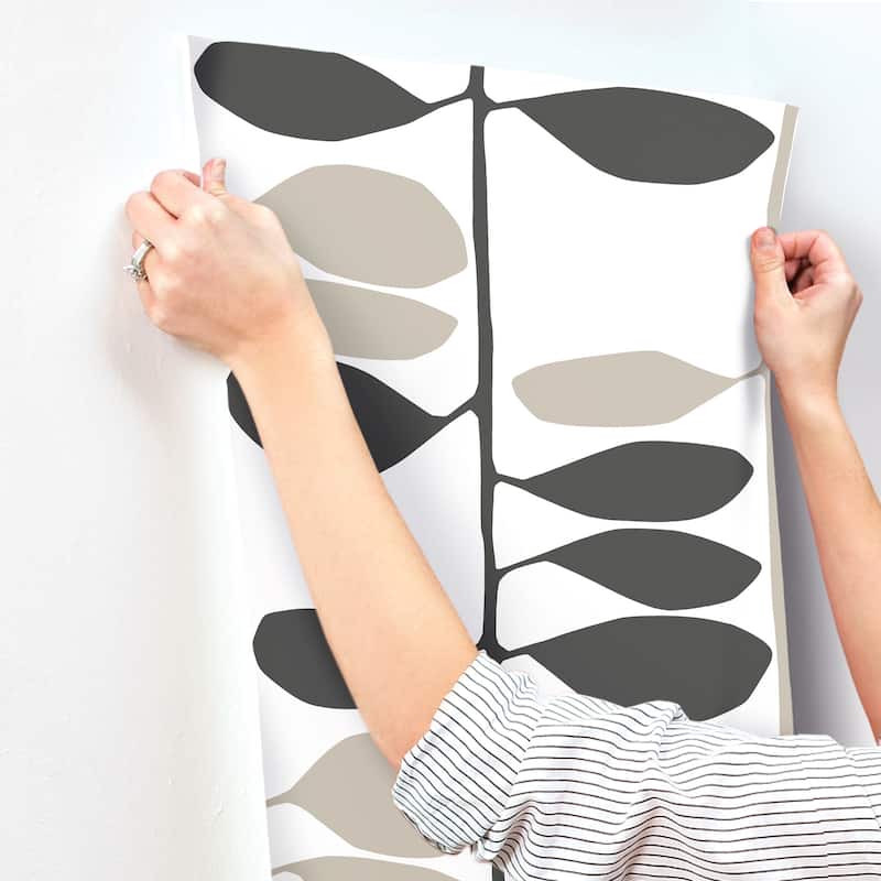 York Wallcoverings Sculpted Vines Carbon and Linen Wallpaper