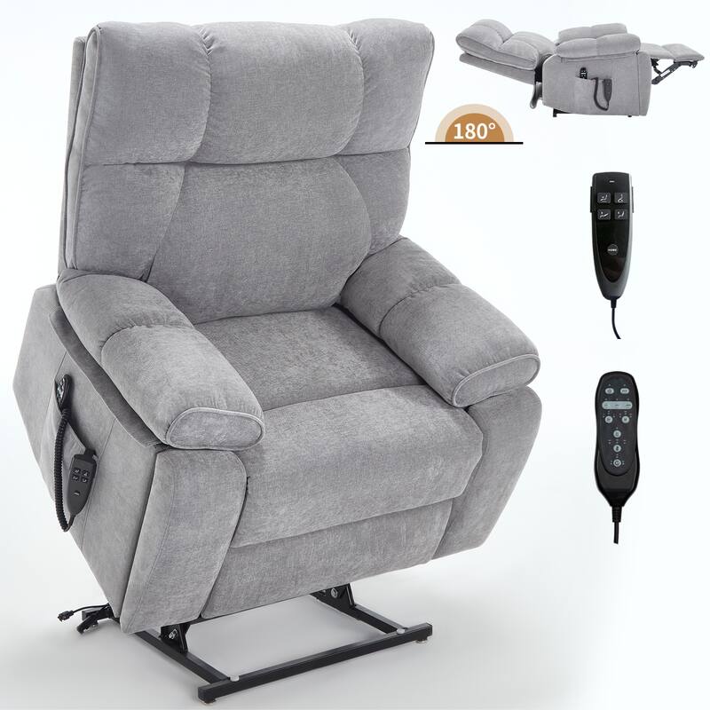 Heat Massage Dual Motor Infinite Position Large Electric Power Lift Recliners with Hidden Cup Holders,Power-Remote,Medium-firm