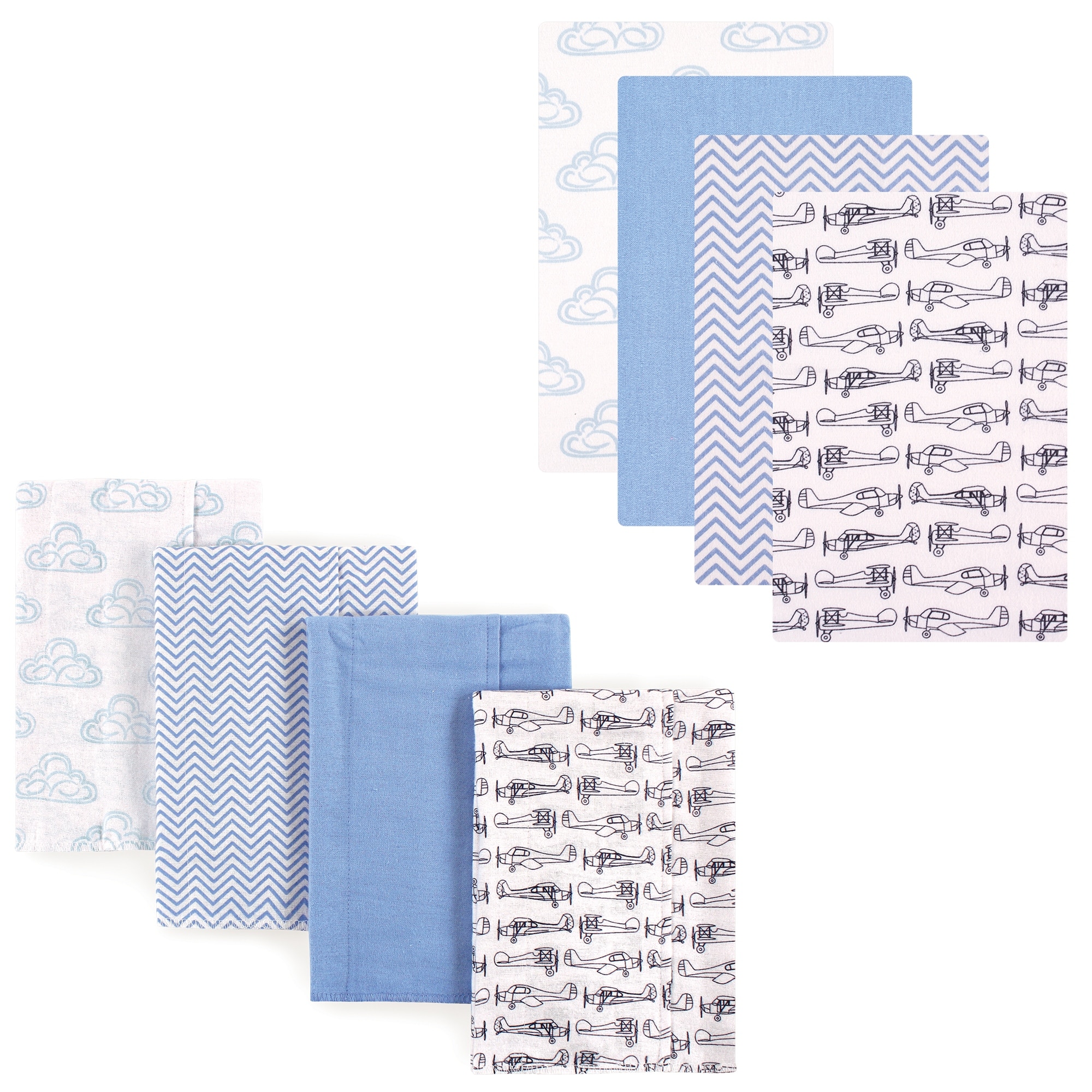 Hudson Baby Infant Boy Cotton Flannel Burp Cloths and Receiving Blankets, 8-Piece, Airplane, One Size - Airplane - One Size