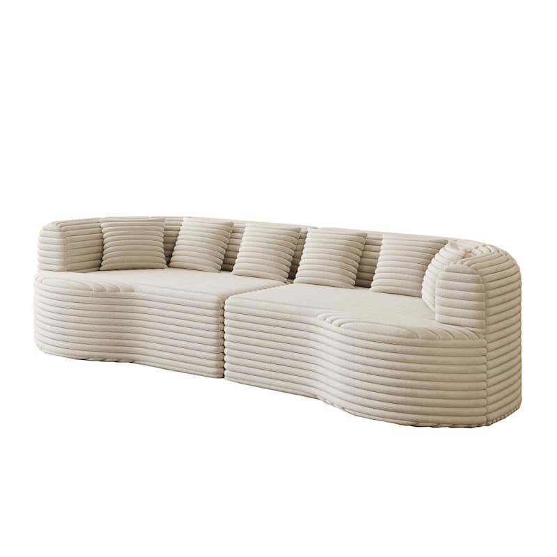 Corduroy Curved Chaise Sectional Sofa with Deep Seating and 6 Pillows