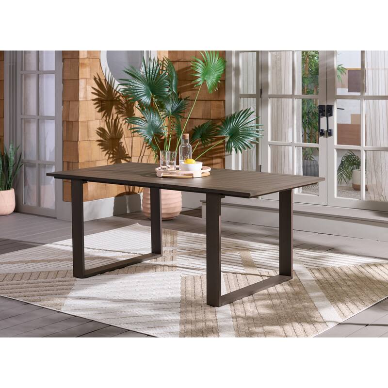 SAFAVIEH Outdoor Living Fash Aluminum Sled Leg Dining Table - 71"W x 34"D x 29"H