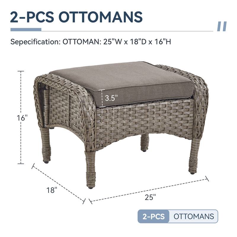 Gymojoy Versatile Outdoor Wicker Ottomans with Soft Cushions
