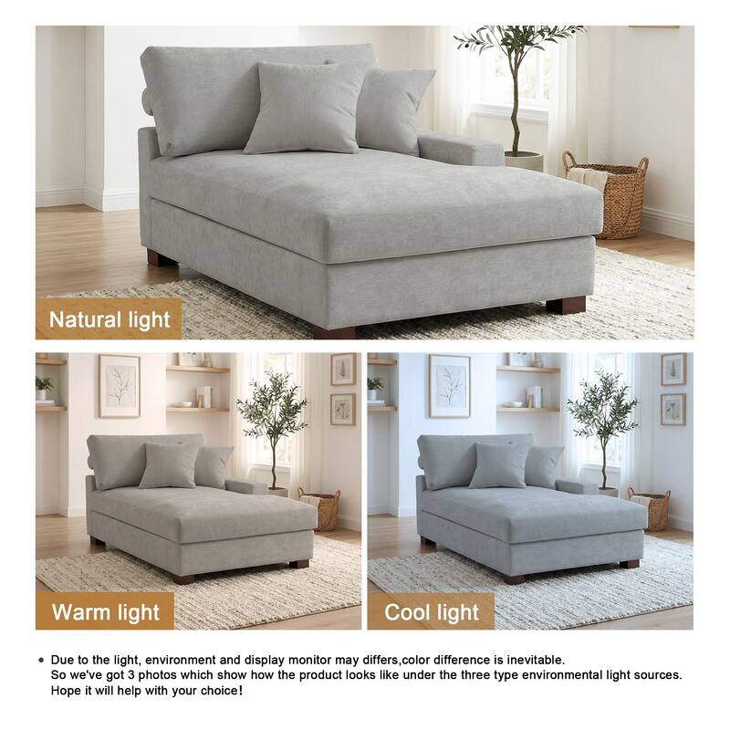 Oversized Chenille Modular Chaise Lounge With Deep Seat