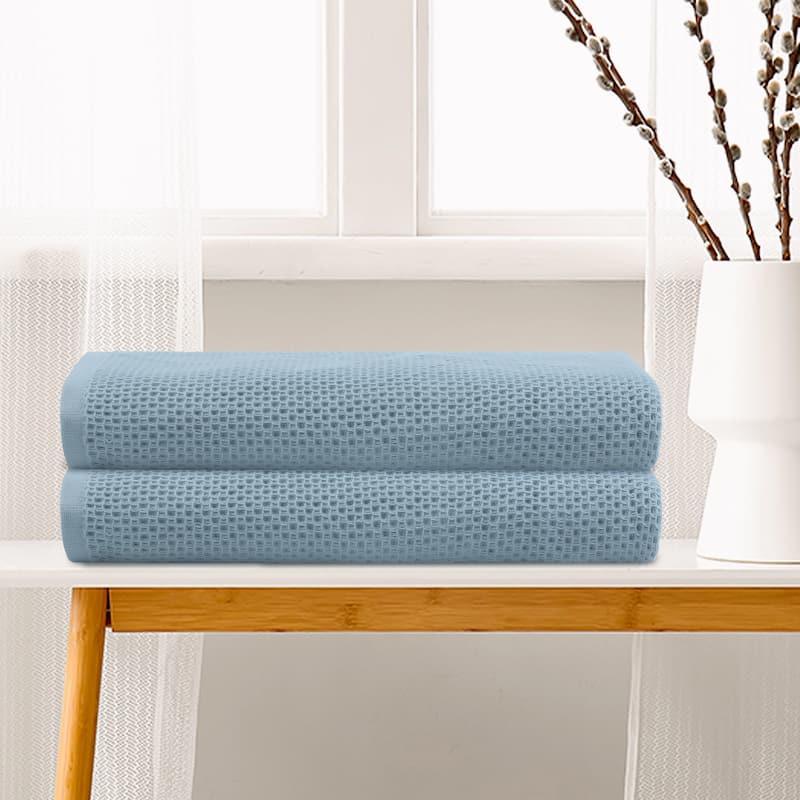 Waffle 2 Pack Cotton Bath Towel Set, Soft, Highly Absorbent, Quick Drying Towels for Bathroom, Gym, SPA, Yoga 28" x 56"