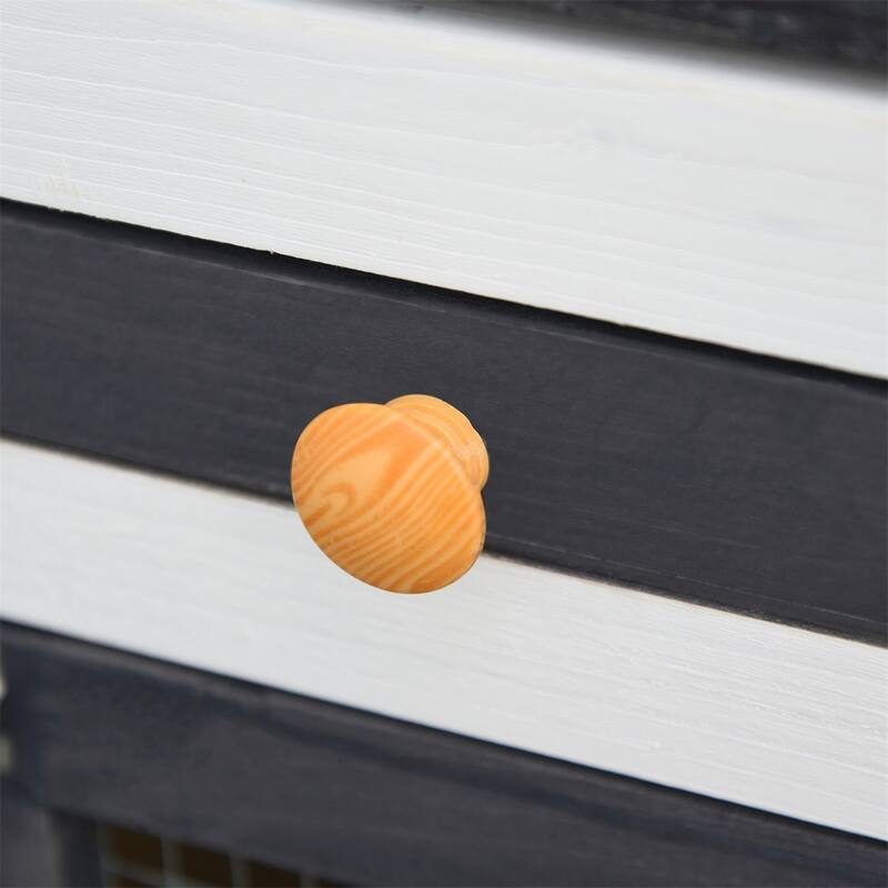 Large Gray Fir Wood Bunny Hutch with Dual Runs Pull Out Tray and Weather Resistant Roof for 2 to 4 Bunny