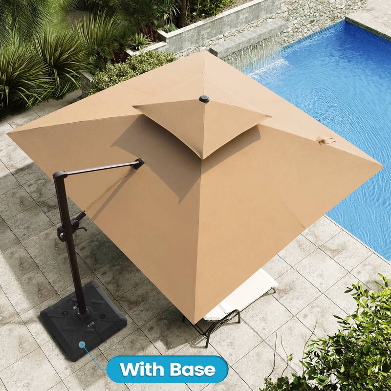 10.5ft Patio Outdoor Double Top Cantilever Offset Umbrella w/base