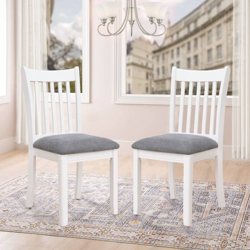 Dining Chairs Set of 2, Wooden Upholstered Kitchen Chairs, Breakfast Chairs with Slatted Back and Rubber Wood Frame