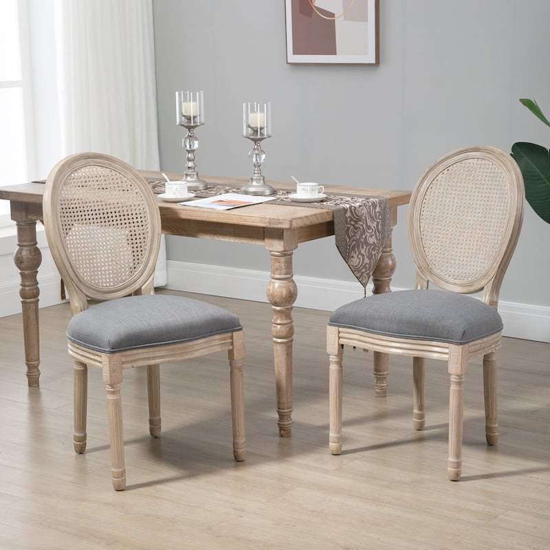 HOMCOM French-Style Upholstered Dining Chair Set, Armless Accent Side Chairs with Rattan Backrest and Linen-Touch Upholstery - Grey