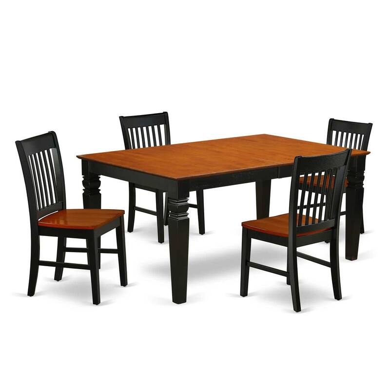 HomeStock 5-Piece Rectangle Black and Cherry Finish Solid Wood Top Dining table with 4 Chairs with Lattice Back