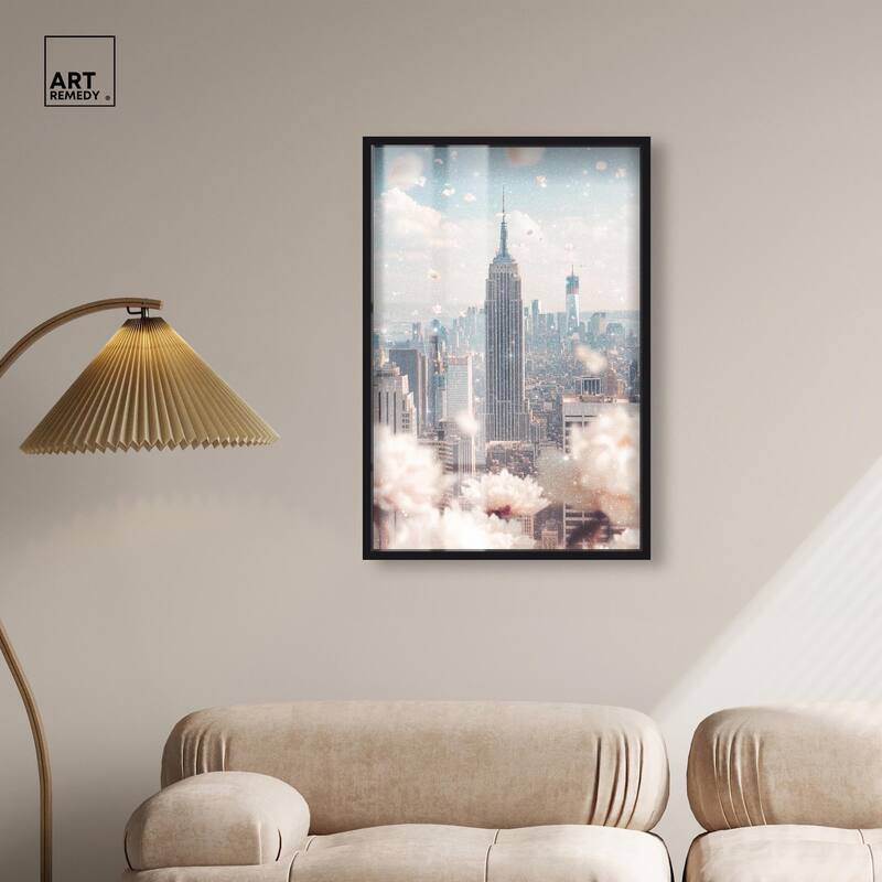 Peonies Over New York Shadowbox by Art Remedy