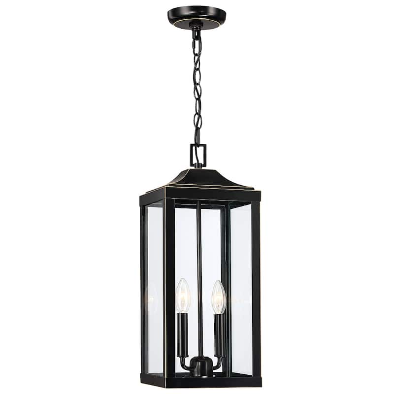 2-Light Bronze Large Transitional Outdoor Hanging Pendant Light with Clear Glass - 20 in. H - Bronze