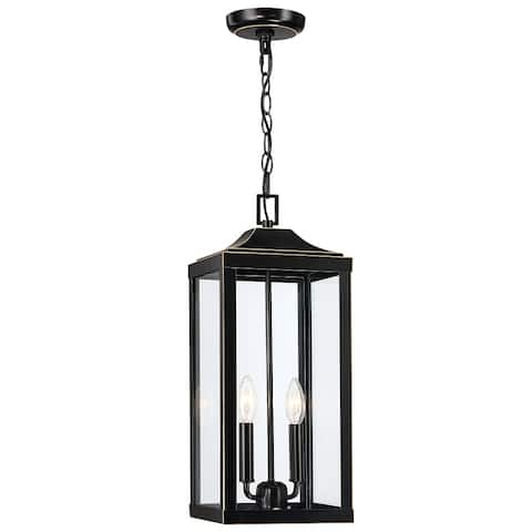 2-Light Bronze Large Transitional Outdoor Hanging Pendant Light with Clear Glass - 20"H