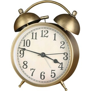 Twin Bell Alarm Clock With Backlight - Silent Bronze Metal Desk Clock, Cute & Retro