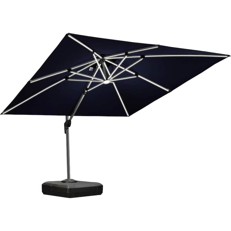 PURPLE LEAF 10 ft Double Top LED Square Patio Cantilever Umbrella - Navy Blue