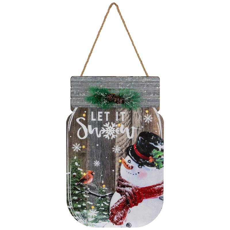 Snowman Mason Jar "Let It Snow" Christmas Wall Sign - 13.5"
