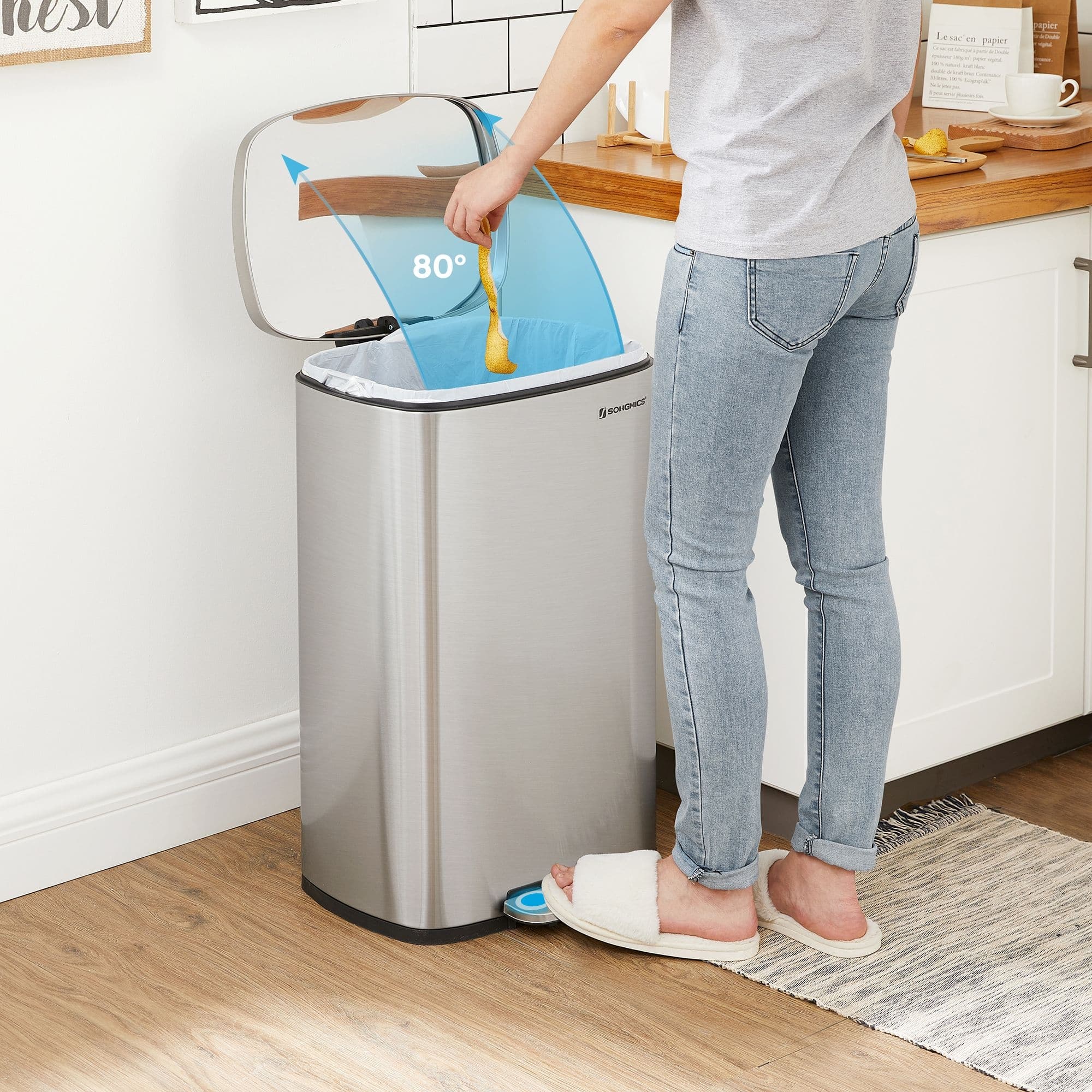 SONGMICS 13 Gallon Trash Can, Stainless Steel Garbage Can, Silver On Sale Bed Bath & Beyond