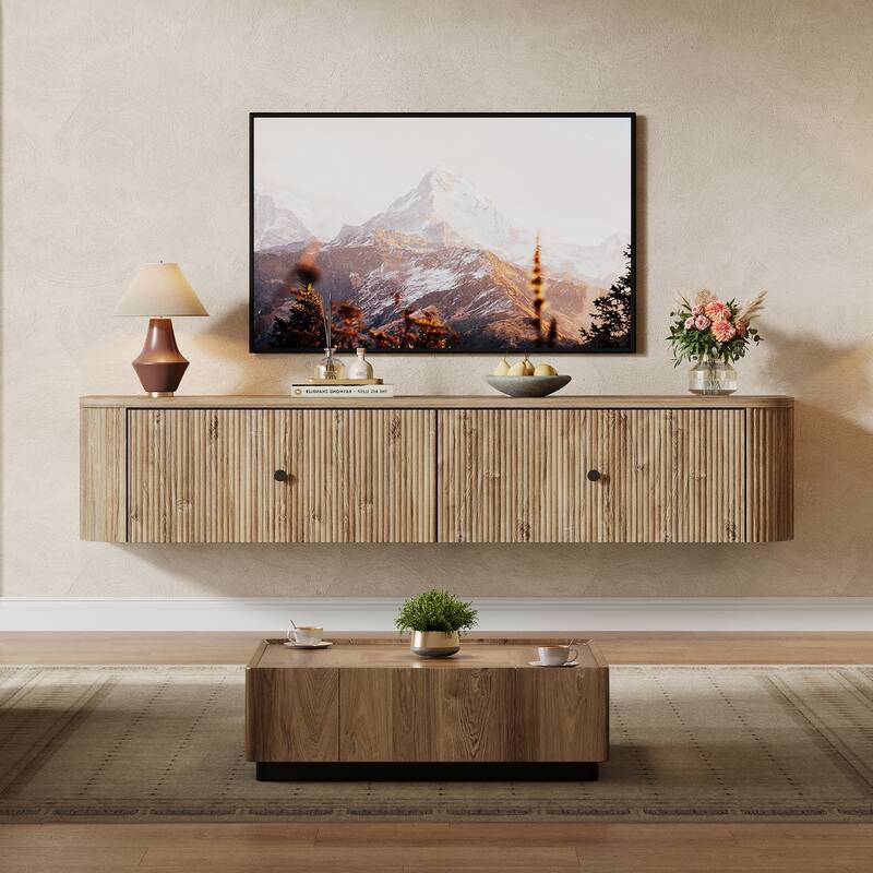 55-Inch Floating TV Stand, Wall Mounted TV Console with 2 Drawers