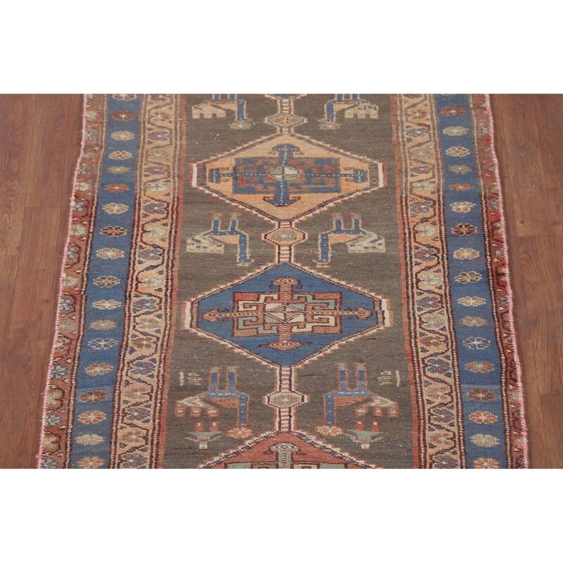 Tribal Ardebil Persian Vintage Runner Rug Handmade Wool Carpet - 3'3"x 11'1"