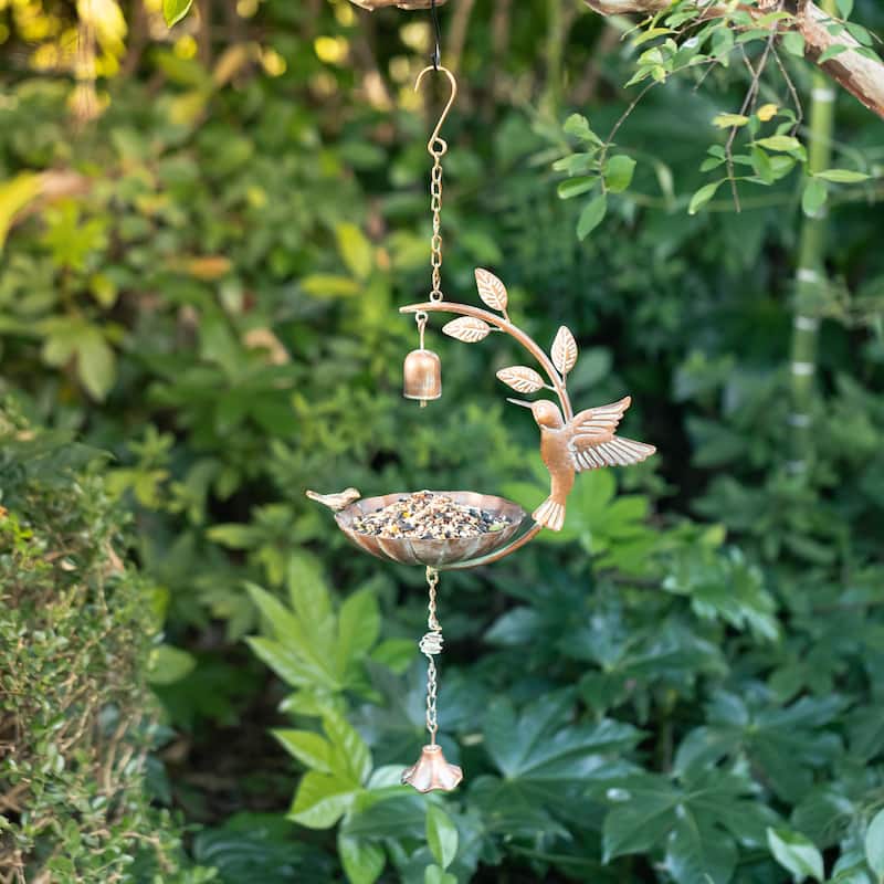 Glitzhome 25"H Faux Copper Patina Finish Hummingbird Birdfeeder