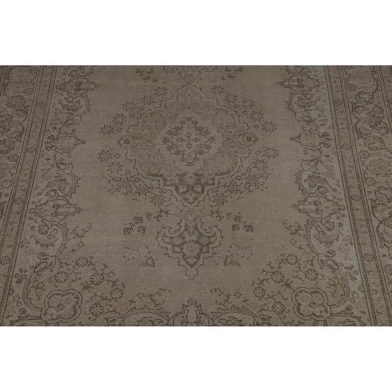 Tabriz Persian Vintage Rug Hand-Knotted Beige Oriental Wool Carpet - 8'2" x 11'2"