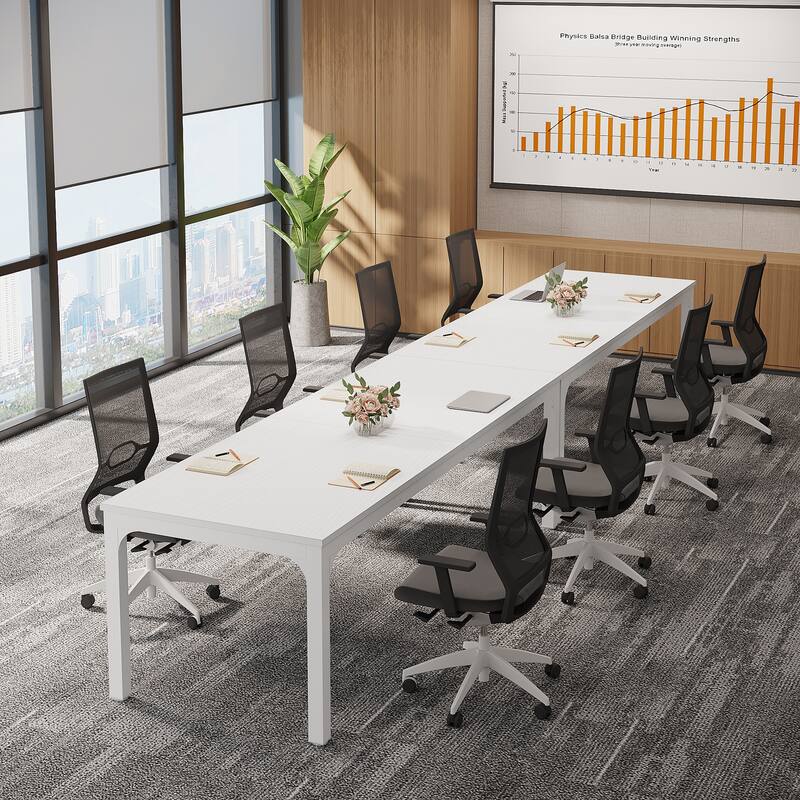Rectangle 13FT Large Conference Table Set of 2, 78.74-Inch Meeting Seminar Table, Long Business Table - Whitex2