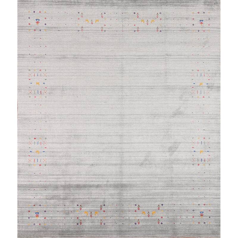 Gabbeh Oriental Square Area Rug Handmade Silk Carpet - 7'9" x 8'2"