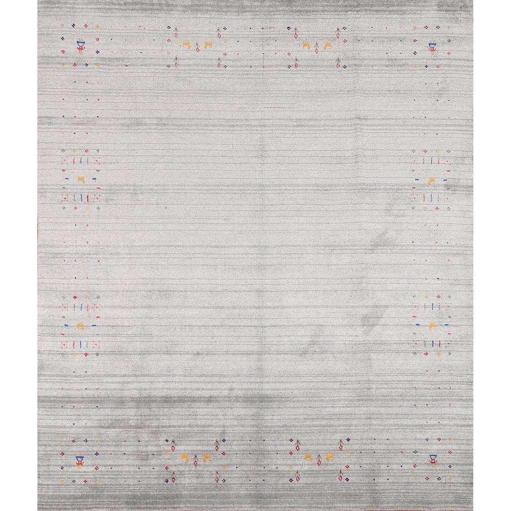 Gabbeh Oriental Square Area Rug Handmade Silk Carpet - 7'9" x 8'2"