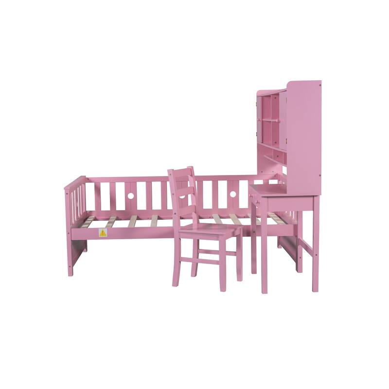 Twin Size Bed with Bookshelf and Built-in Desk