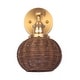 preview thumbnail 11 of 10, Brass Globe Rattan 1-Light Wall Sconce Wall Light