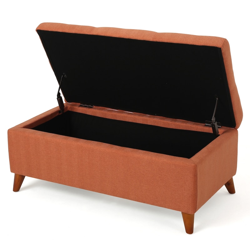 Roomfitters Upholstered Storage Ottoman Bench with Tapered Wood Legs, Entryway or Bedroom Seating