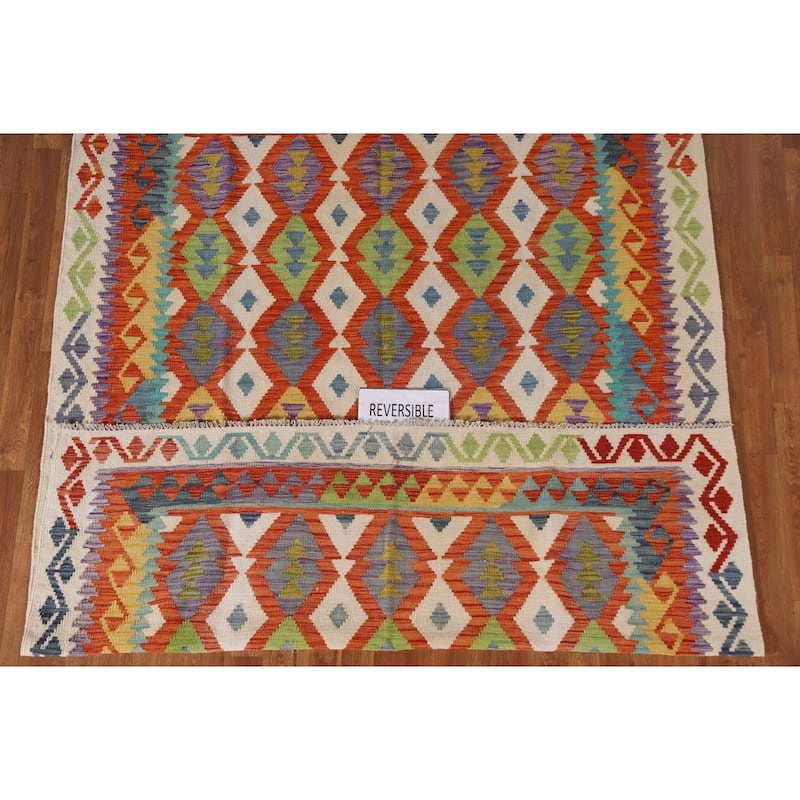 Geometric Kilim Oriental Rug Wool Carpet - 6'2"x 8'1"