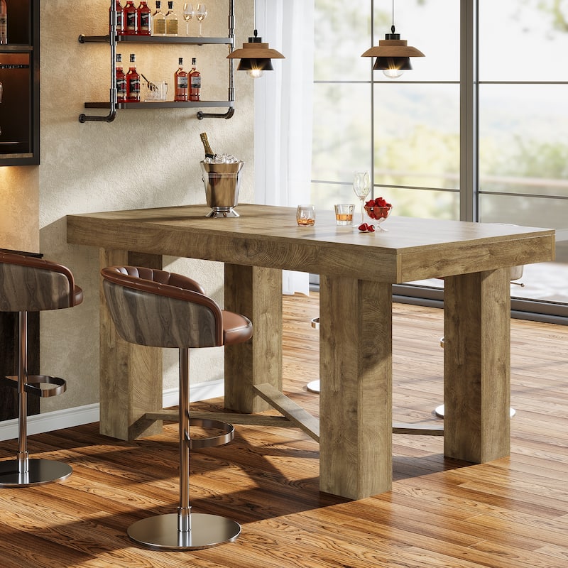 55" Farmhouse Bar Table, Modern Rectangular Counter Height Table