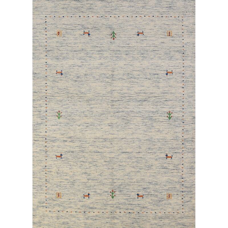 Tribal Gabbeh Area Rug Hand-Knotted Beige Modern Wool Carpet - 3'11" x 5'10"