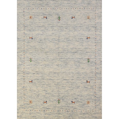 Tribal Gabbeh Area Rug Hand-Knotted Beige Modern Wool Carpet - 3'11" x 5'10"