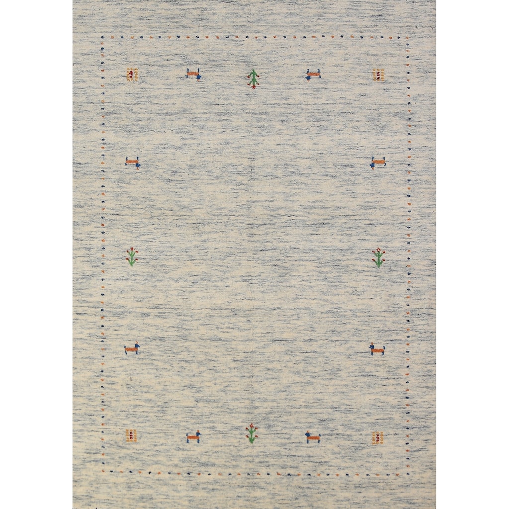Tribal Gabbeh Area Rug Hand-Knotted Beige Modern Wool Carpet - 3'11" x 5'10"